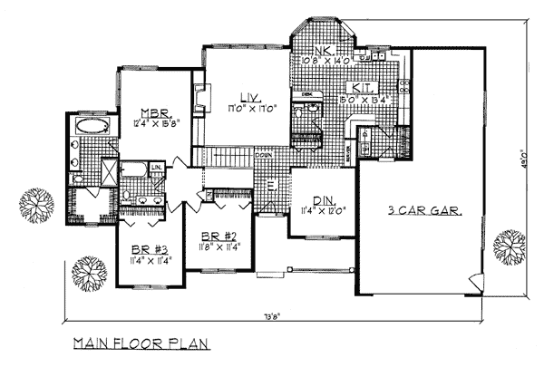 One-Story Ranch Traditional Level One of Plan 99105