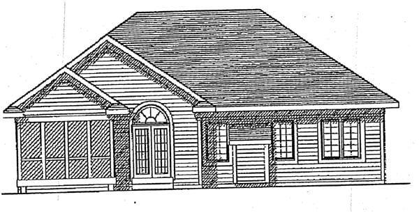 European One-Story Ranch Rear Elevation of Plan 99106