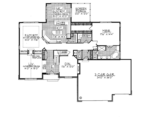 Country European Farmhouse Level One of Plan 99119