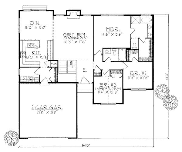 One-Story Ranch Level One of Plan 99175