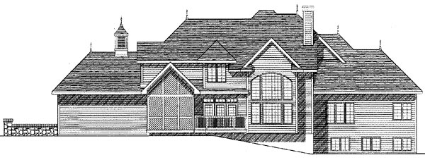 European, Tudor Plan with 3109 Sq. Ft., 4 Bedrooms, 3 Bathrooms, 2 Car Garage Rear Elevation