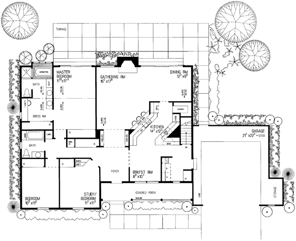 Contemporary One-Story Ranch Level One of Plan 99208