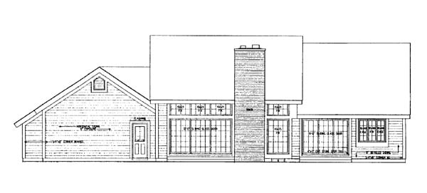 Contemporary One-Story Ranch Rear Elevation of Plan 99208