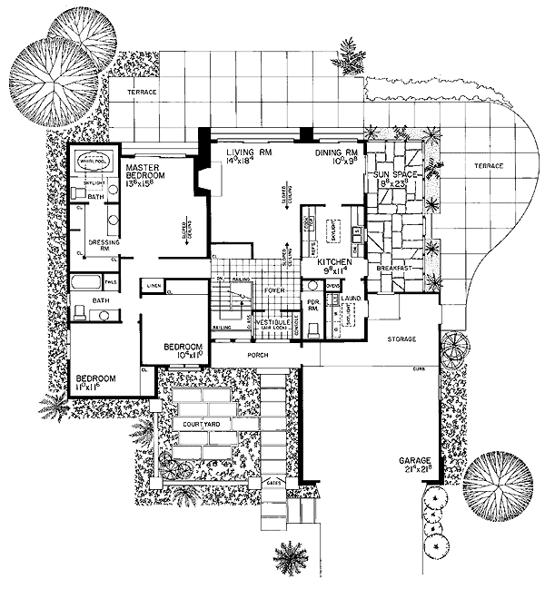 Contemporary One-Story Ranch Retro Level One of Plan 99221