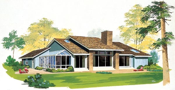 Contemporary One-Story Ranch Retro Rear Elevation of Plan 99221
