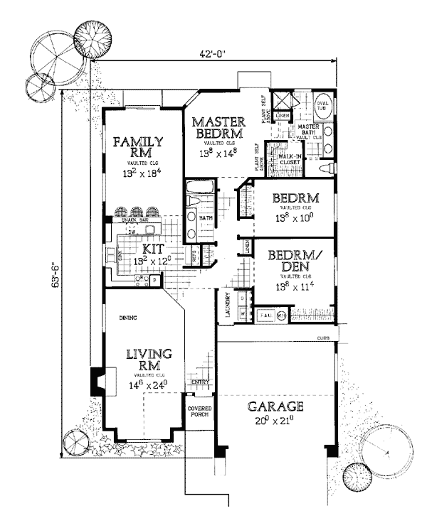 Bungalow Country One-Story Ranch Level One of Plan 99254