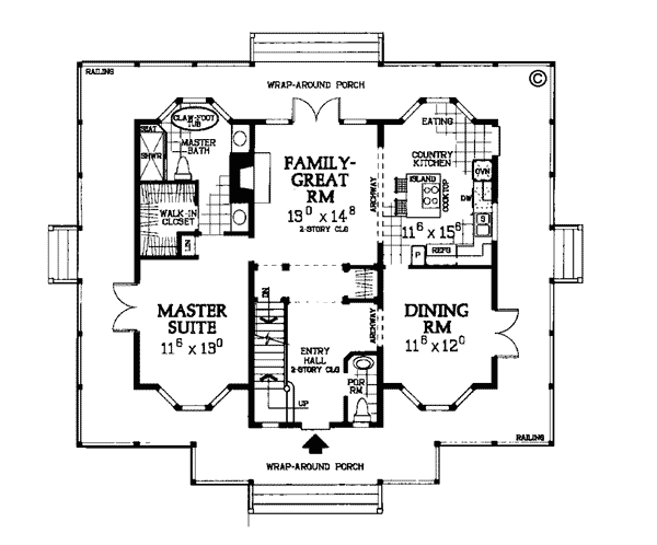 Country Farmhouse Level One of Plan 99285