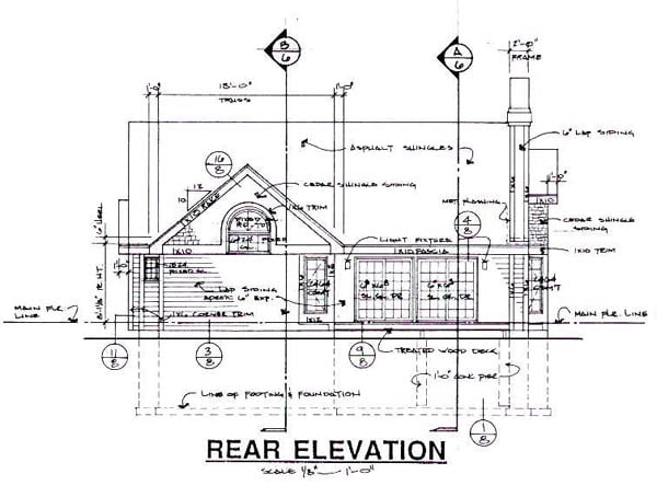 Bungalow Craftsman Rear Elevation of Plan 99303