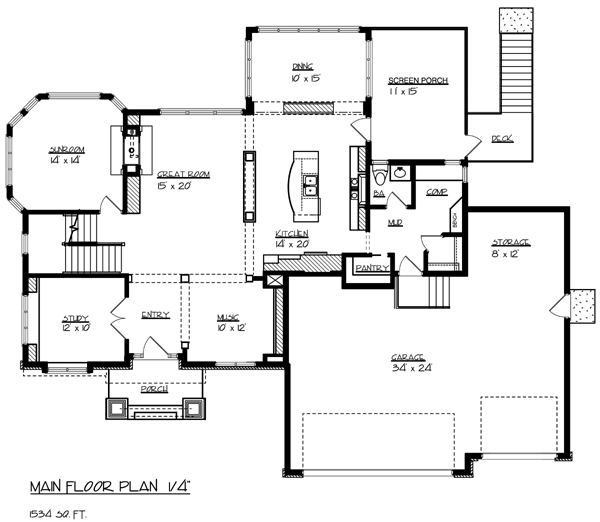 Cottage Craftsman Traditional Level One of Plan 99323