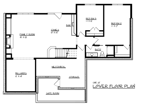 Cottage Craftsman Traditional Lower Level of Plan 99347