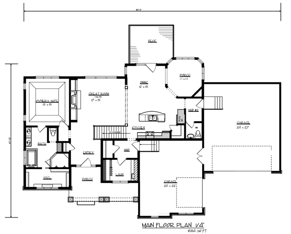 Cottage Craftsman Traditional Level One of Plan 99347