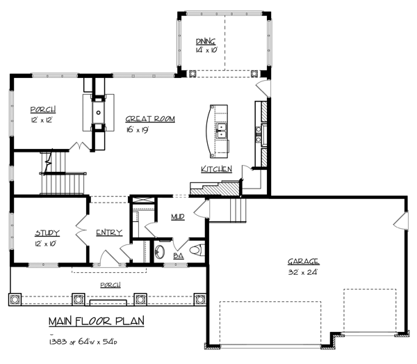 Cottage Craftsman Traditional Level One of Plan 99376