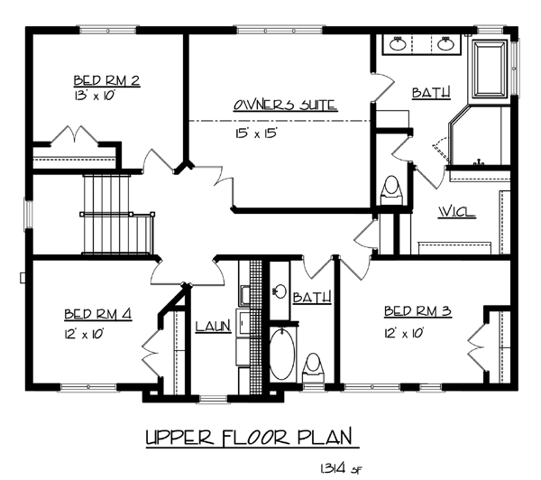 Cottage Craftsman Traditional Level Two of Plan 99376