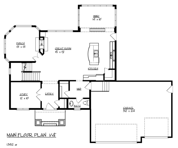 Cottage Craftsman Traditional Level One of Plan 99377