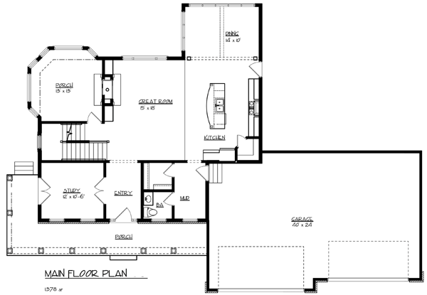 Cottage Craftsman Traditional Level One of Plan 99381