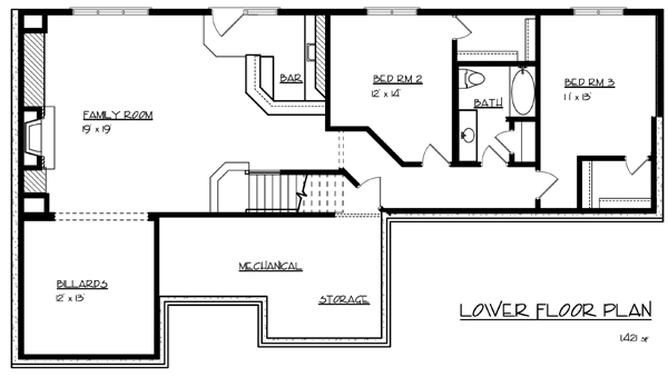 Cottage Craftsman Traditional Lower Level of Plan 99382