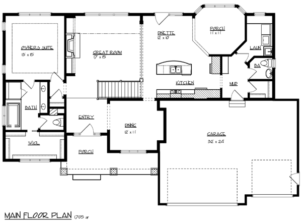Cottage Craftsman Traditional Level One of Plan 99382