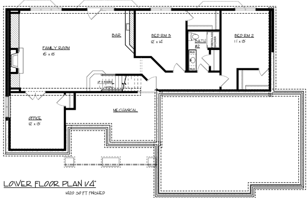 Cottage Craftsman Traditional Lower Level of Plan 99383