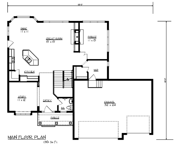 Cottage Craftsman Traditional Level One of Plan 99384