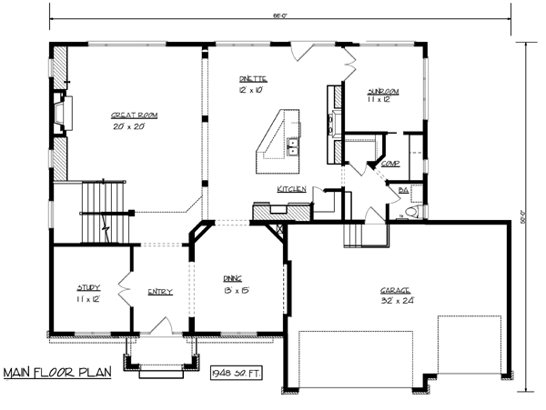 Cottage Craftsman Traditional Level One of Plan 99386