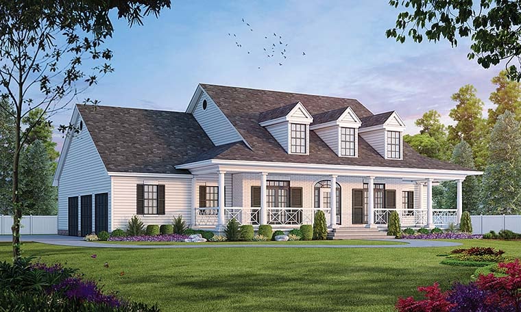 Cape Cod, Country Plan with 3072 Sq. Ft., 4 Bedrooms, 4 Bathrooms, 3 Car Garage Elevation