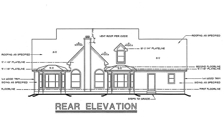 Cape Cod Country Rear Elevation of Plan 99425