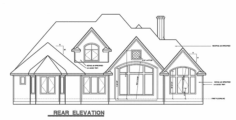 Tudor, Victorian Plan with 2639 Sq. Ft., 4 Bedrooms, 4 Bathrooms, 3 Car Garage Rear Elevation