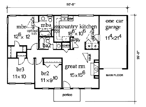 Country One-Story Ranch Level One of Plan 99504