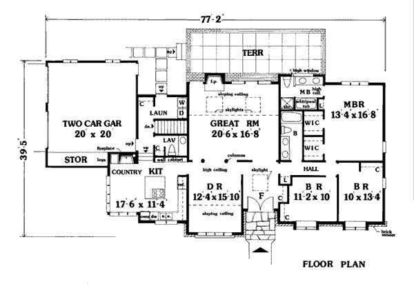 European One-Story Ranch Level One of Plan 99634