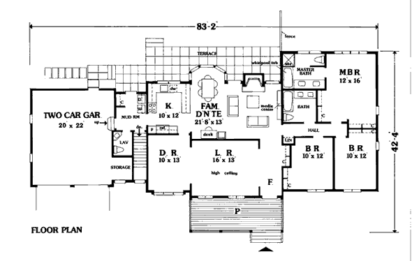 Country Farmhouse One-Story Traditional Level One of Plan 99635