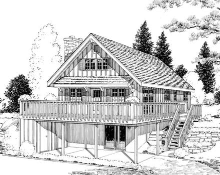 A-Frame Cabin Elevation of Plan 9964