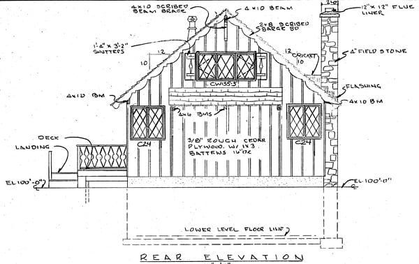 A-Frame Cabin Rear Elevation of Plan 9964