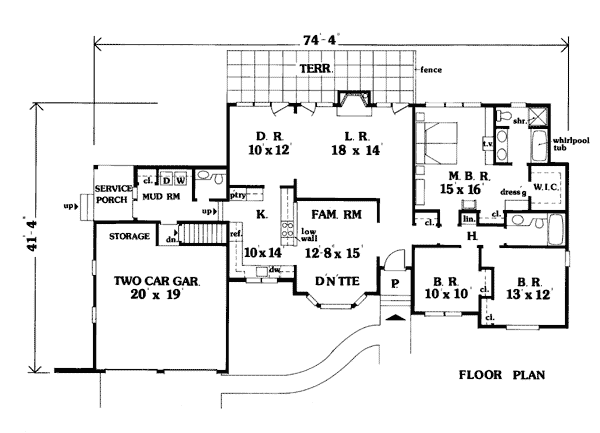 Country Farmhouse One-Story Southern Traditional Level One of Plan 99643