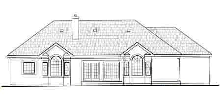 European One-Story Rear Elevation of Plan 99682