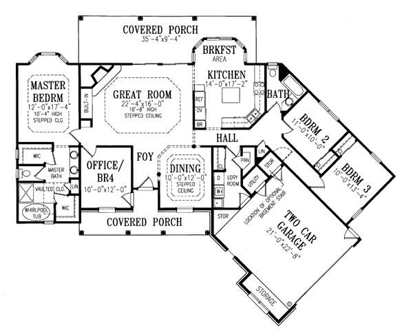 Country Farmhouse One-Story Southern Traditional Level One of Plan 99684