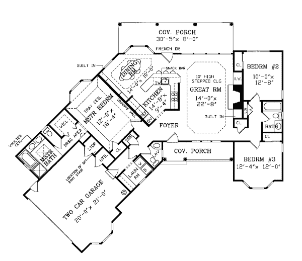 One-Story Ranch Traditional Level One of Plan 99694