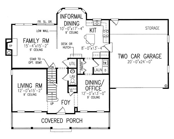 Country Farmhouse Southern Traditional Level One of Plan 99696