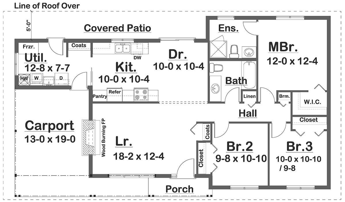 Bungalow Country Farmhouse One-Story Ranch Level One of Plan 99919