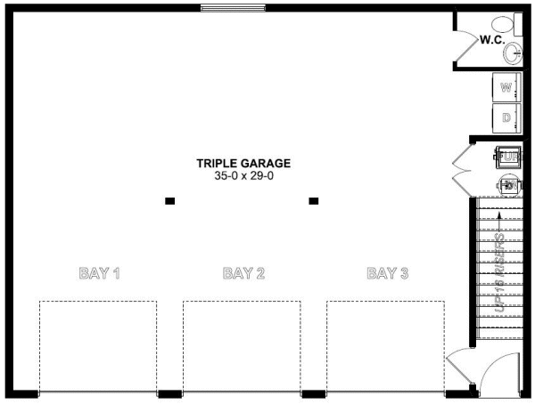 3 Car Garage Apartment Plan 99939 with 2 Beds, 2 Baths Level One