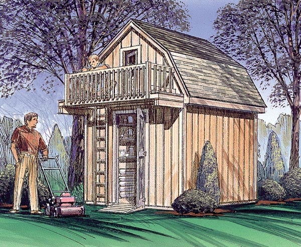 Storage Shed with Playhouse Loft - Plan 85915